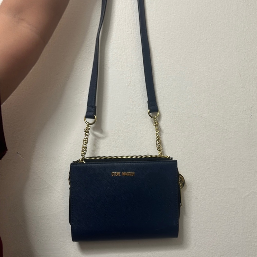 Steve madden, navy blue with gold tags purse